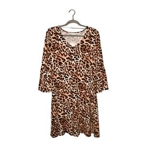 NEW DIRECTIONS‎ NEW $54 Leopard Print Stretch Shift Dress Bell Sleeves Large